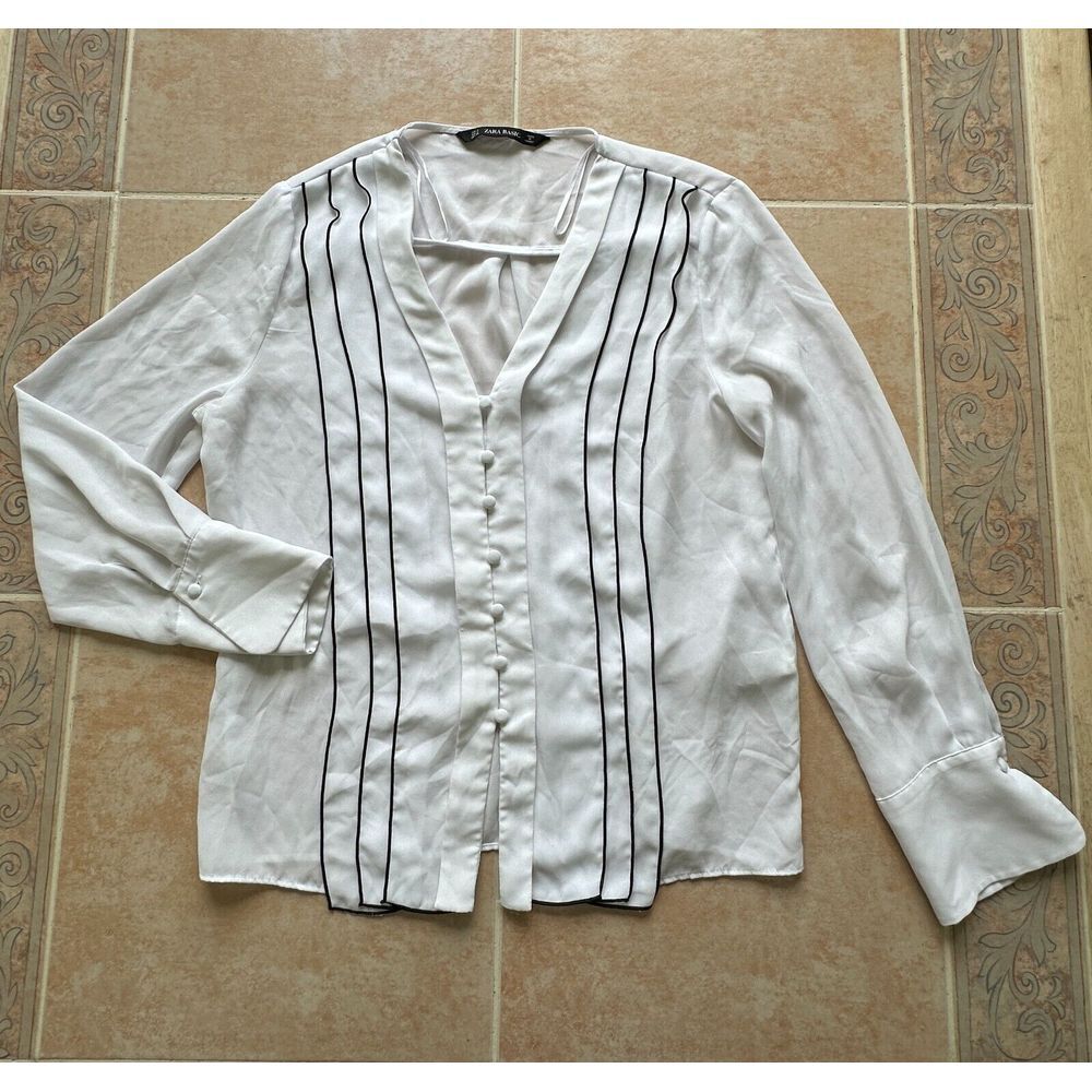 ZARA‎ white pleats blouse size s